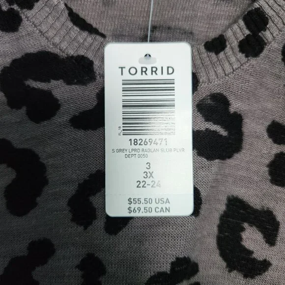 Torrid Grey Leopard Raglan Pullover - Sz 3X - Picture 2 of 3
